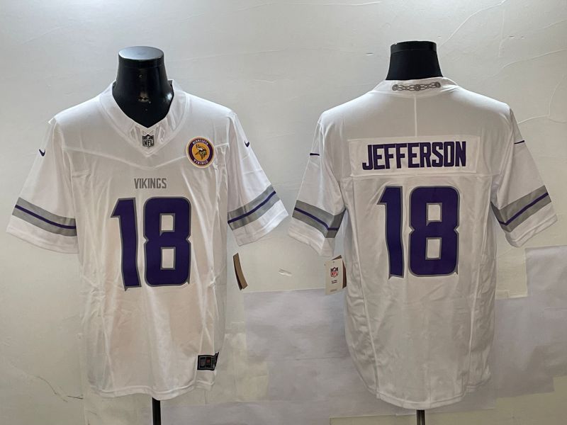 Men Minnesota Vikings 18 Jefferson White Throwback Three generation 2024 Nike Limited NFL Jersey style 2